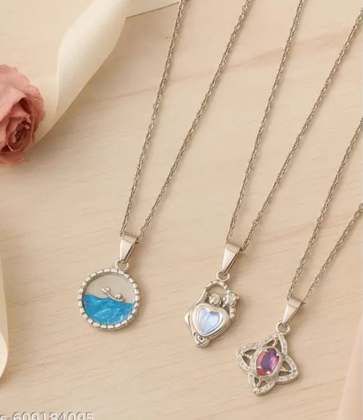 Silver-Plated Pendant Necklace – Elegant Set of Three
