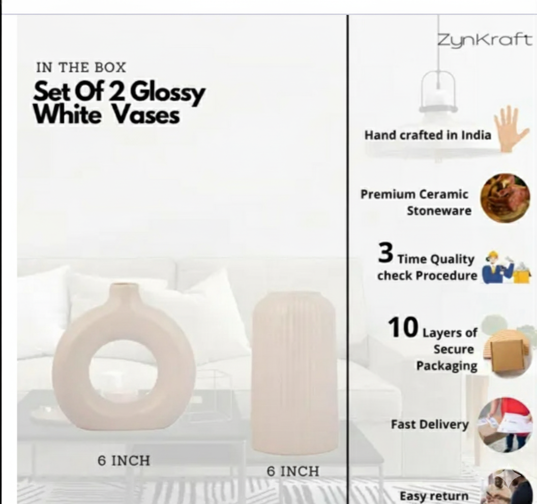 Elegant Beige Donut Ceramic Vase - Modern Ring Shape