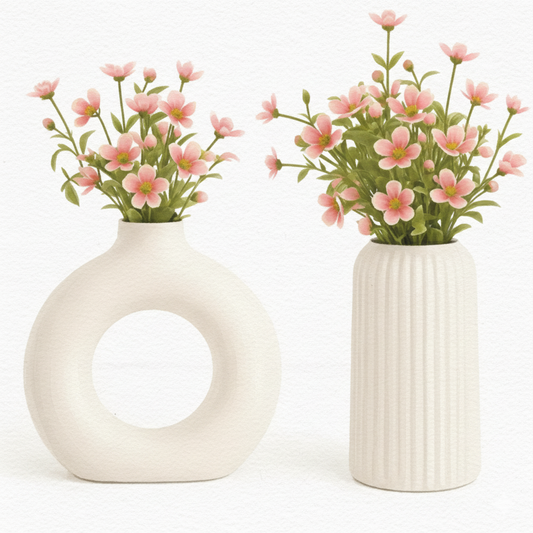 Elegant Beige Donut Ceramic Vase - Modern Ring Shape
