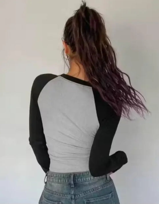 Women’s Casual Raglan Long Sleeve Crop Top