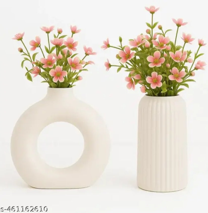 Elegant Beige Donut Ceramic Vase - Modern Ring Shape