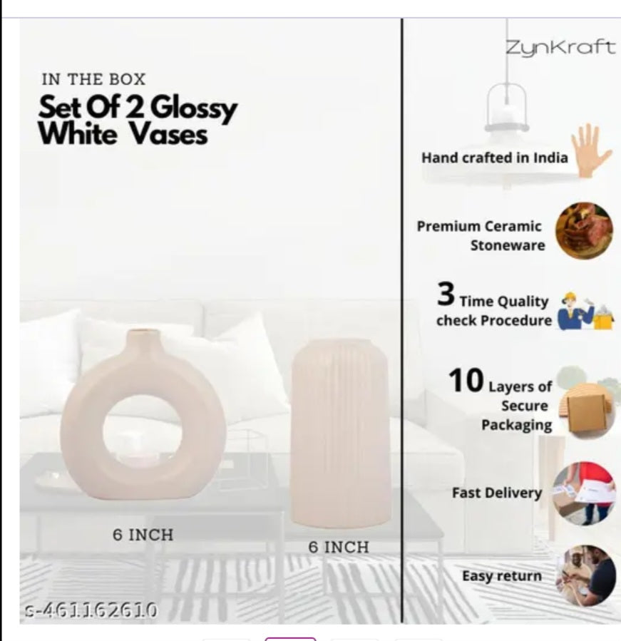 Elegant Beige Donut Ceramic Vase - Modern Ring Shape