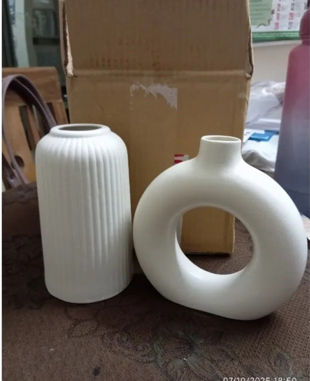 Elegant Beige Donut Ceramic Vase - Modern Ring Shape