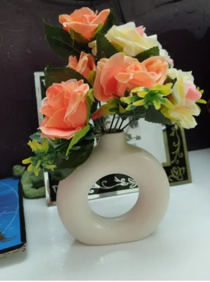 Elegant Beige Donut Ceramic Vase - Modern Ring Shape